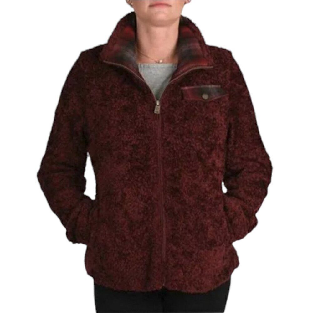 Pendleton Fuzzy Teddy Soft Zip Sweater Jacket in Burgundy Women's Size S